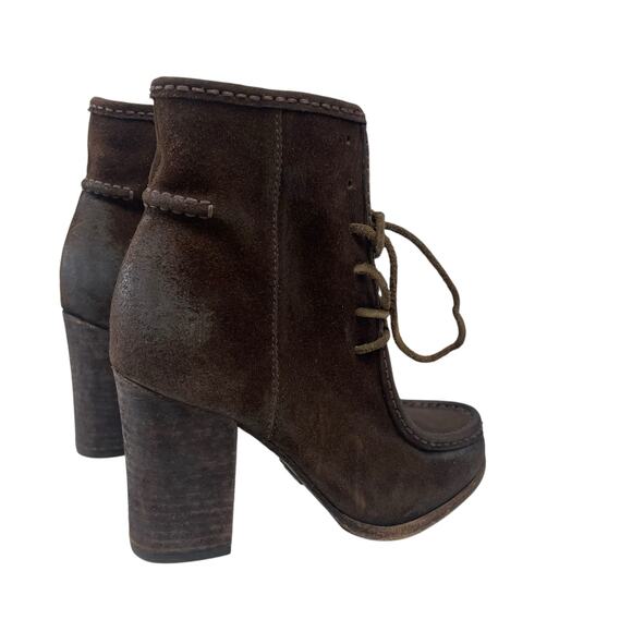 Frye Brown Suede Distressed Parker Moc Short Lace Up Ankle Boots Womens 6.5 - Picture 2 of 8